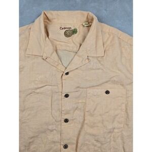 Caribbean Hawaiian Shirt Mens XL Peach 100% Linen Short Sleeve Pineapple Logo